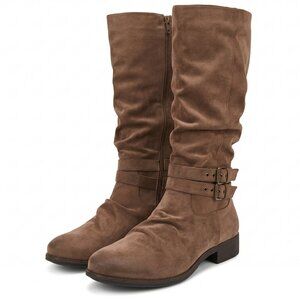 NWOT Luoika Wide Calf Slouchy Knee High Boots Side Zipper Taupe Brown 13